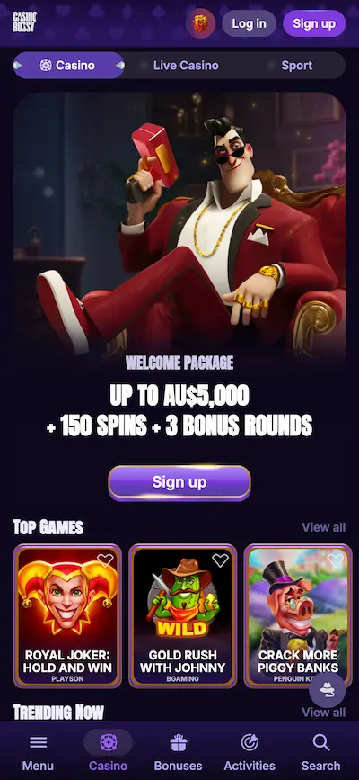 Online-Casino CasinoBossy – Bonusstarkes Casino ohne KYC